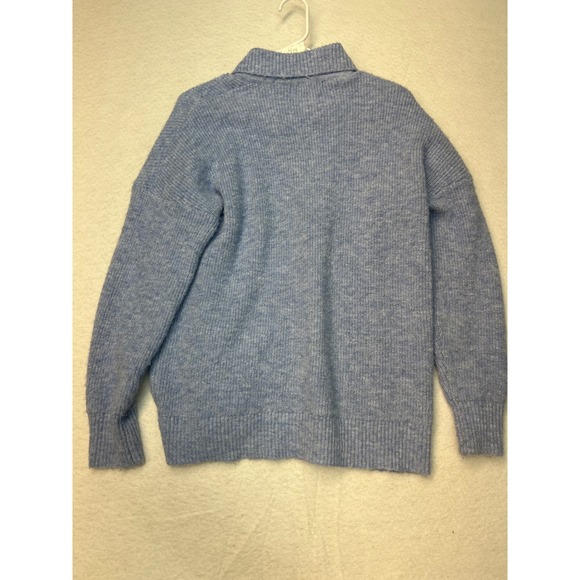 Central Park West Light Blue Ribbed Knit Polo Collar Cardigan Sweater Small Hole - Picture 5 of 5